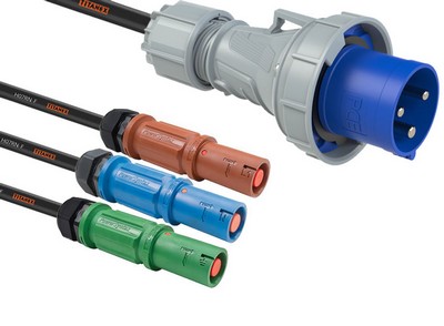 125A 1P+N+E 230V Commando CEE17 Plug 3 x Powerlock Source, L1 Neutral  & Earth