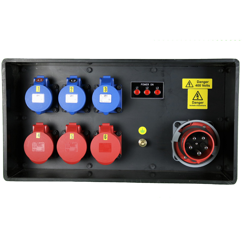 Event Power Distro Box 63A 3pH+N+E 400V 3 x 32 3pH+N+E  + 3 x 32A 1pH+N+E MCB + RCBO's