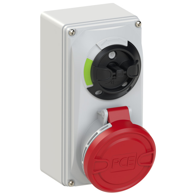 PCE Switched Interlocked Socket Compact Series 32A 3P+E 400V IP44 6124-6