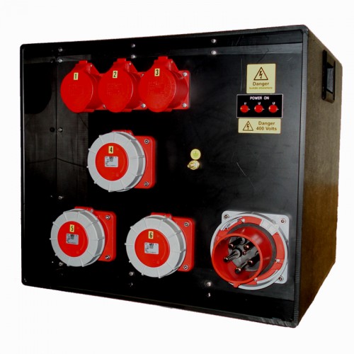 Event Power Distro Box 125A 3pH+N+E  400V 3 x 32 +3 x 63A 3pH+N+E 400V MCB + RCBO's